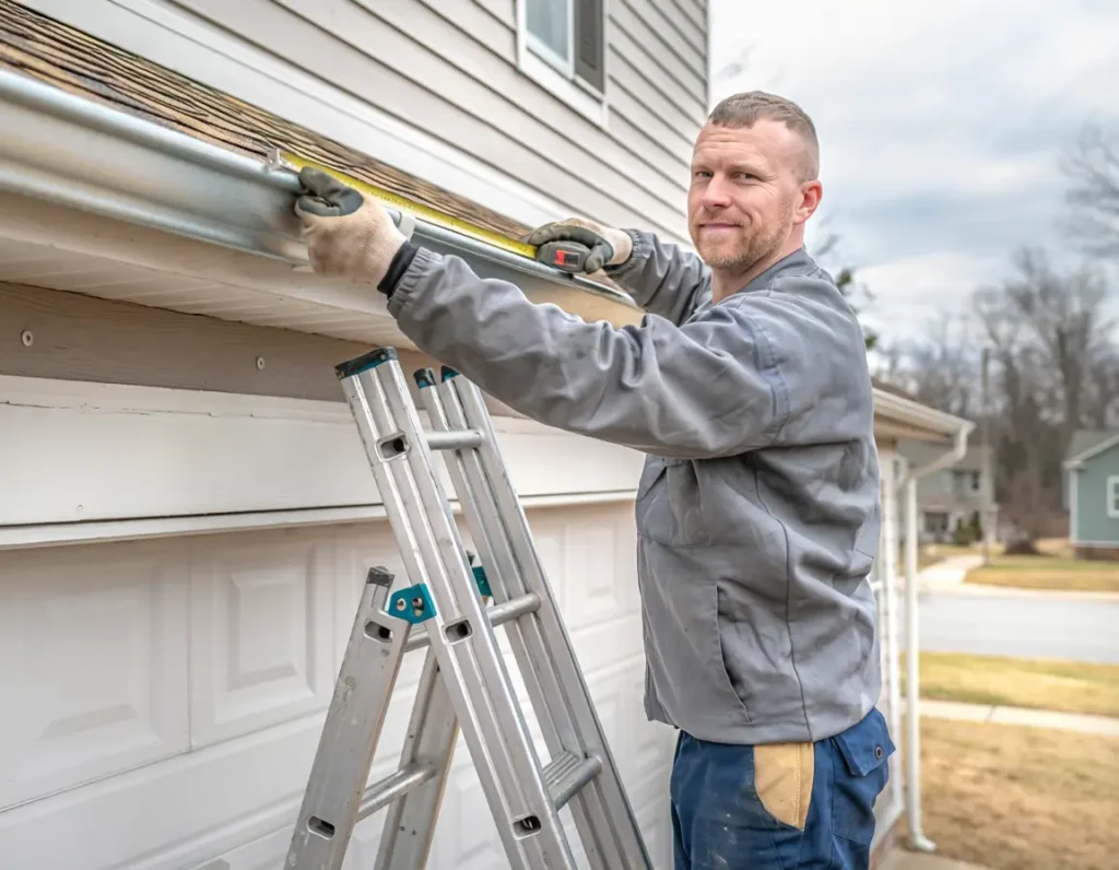 Close-up of gutter guard installation work