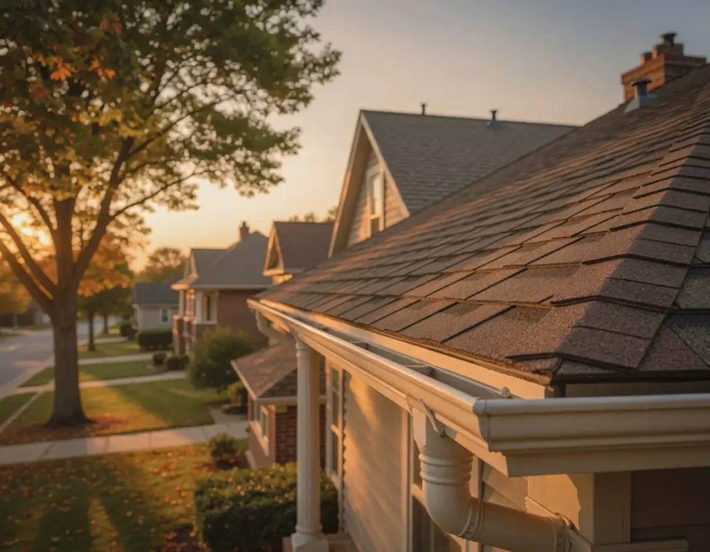 Local gutter technician inspecting a home's gutters